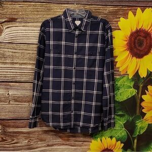 Gap long sleeve navy d blue/ white plaid Pre-owned